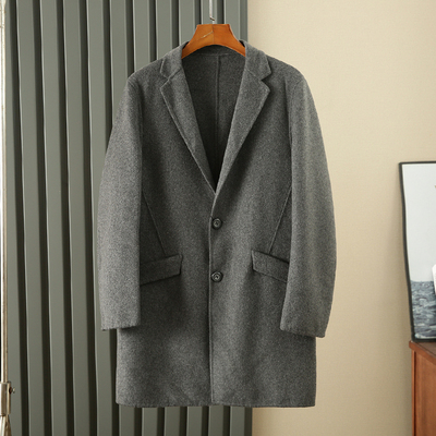 羊毛混纺立体裁剪双面你净色时尚休闲中长款毛呢大衣秋修身呢外套