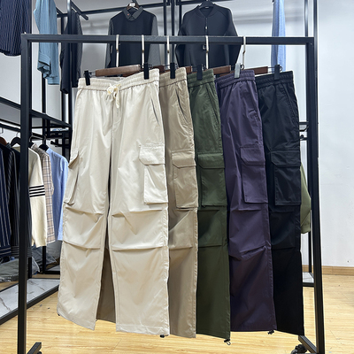 工装风时尚潮流休闲松紧腰宽松直筒男裤秋季新品系带纯色百搭长裤