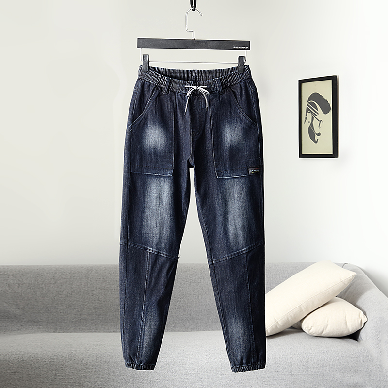 断码捡漏潮流时尚松紧腰抽绳束脚男士牛仔裤大厂货秋冬修身男裤潮