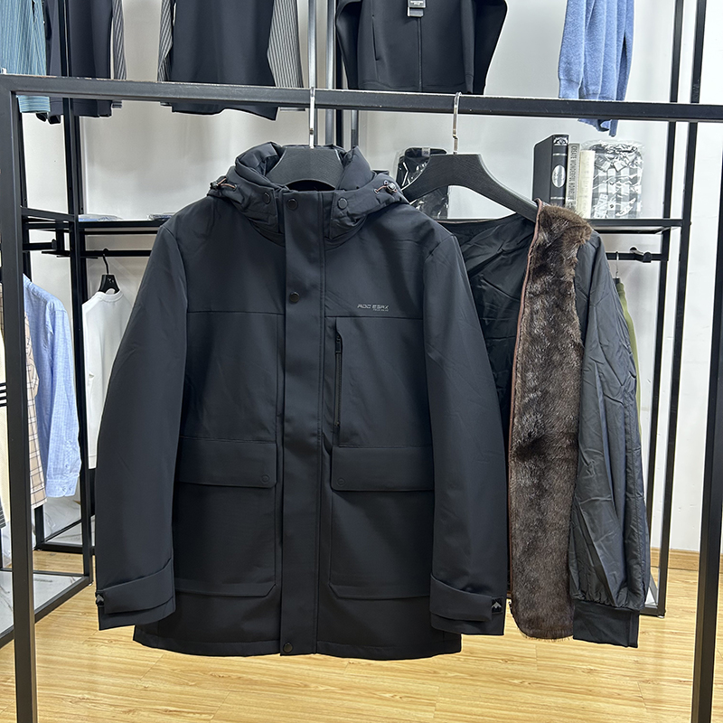 可拆仿貂毛内胆。户外加厚保暖90绒外套秋冬季中长款防风鹅绒服厚