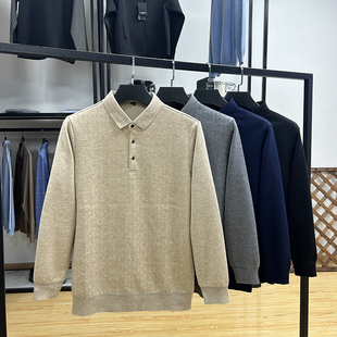 打底衫 冬修身 绵羊毛商务轻奢风翻领软糯舒适加绒针织衫 含桑蚕丝