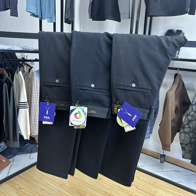 含绵羊毛混纺商务通勤简约保暖休闲裤男秋冬修身直筒微弹基础长裤