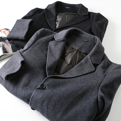 可拆羽绒内胆商务休闲西装领中长款毛呢大衣秋冬保暖修身呢子外套