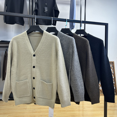 日系简约粗线纯色百搭厚实针织开衫秋冬季宽松亲肤休闲外套毛衫男