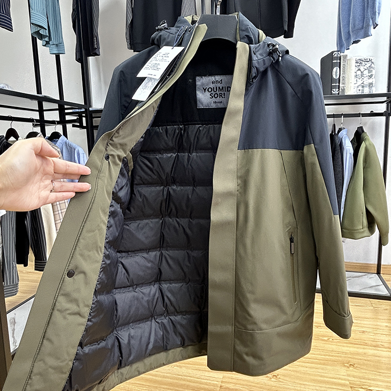 户外工装防风防水撞色保暖可拆帽冲锋羽绒外套秋冬时尚休闲鸭绒服