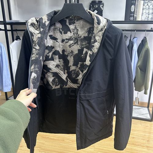 双面穿连帽时尚拼色设计保暖时尚棉服外套秋冬季修身短款百搭棉衣