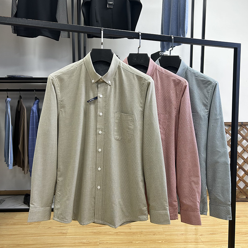 舒适料日系风加绒保暖千鸟格尖领长袖衬衫秋冬季修身加厚打底寸衫