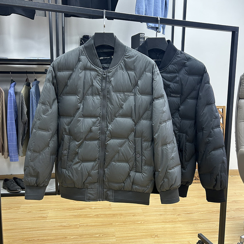 时尚休闲棒球领轻薄款男士鸭绒服外套秋冬季蓬松保暖面包服羽绒服