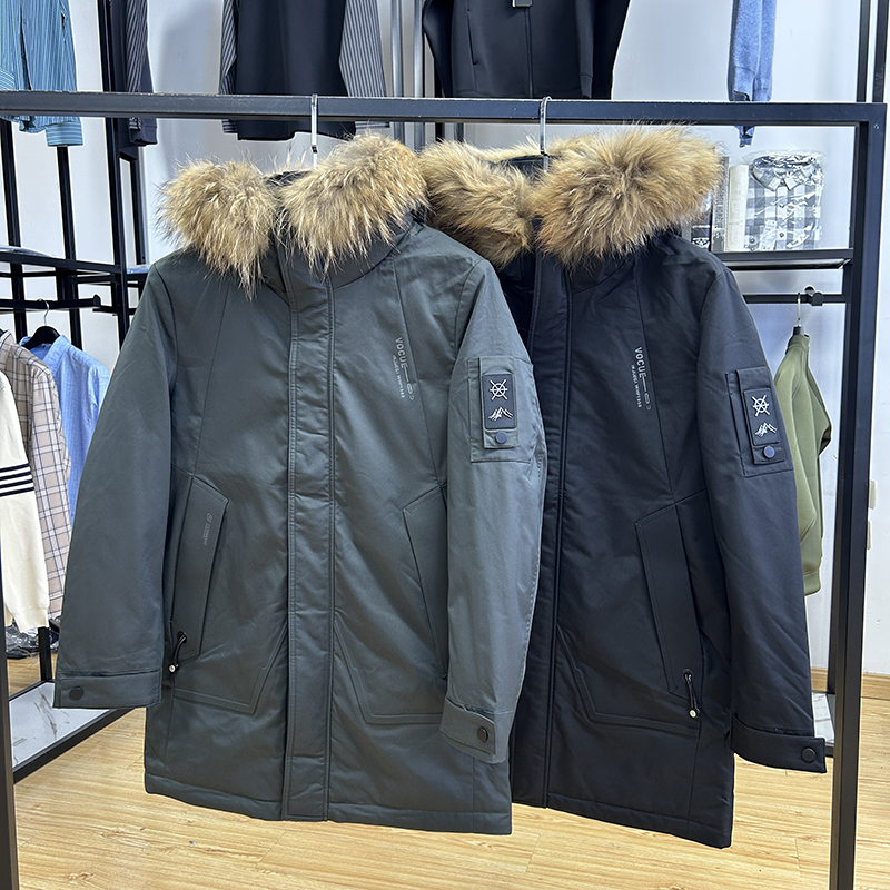 貉子毛领加厚保暖90%白鸭绒连帽中长款羽绒服秋冬加厚鸭绒服外套