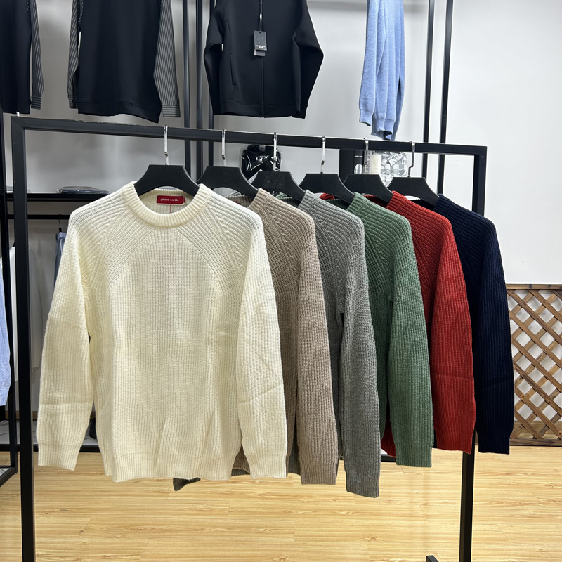 日系风简约休闲粗纱百搭含羊毛男士针织衫秋冬季修身套头打底衫厚