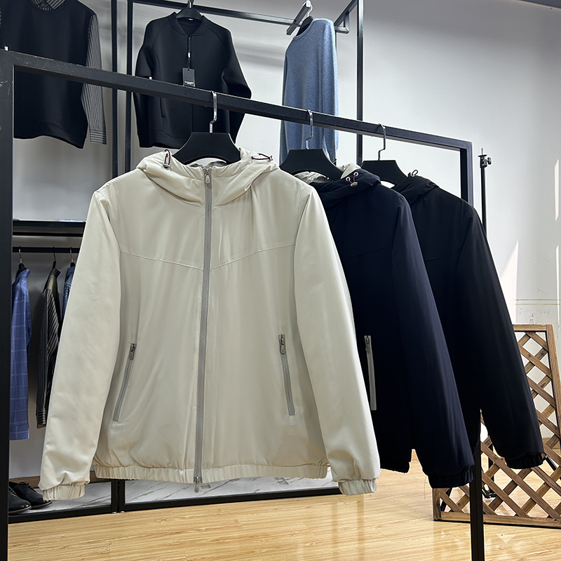 户外休闲意式轻奢连帽含桑蚕丝+绵羊毛外套秋冬季保暖通勤棉服男