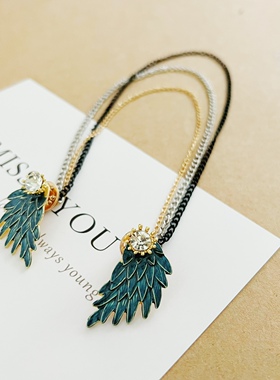 珐琅蓝色翅膀胸针 女衬衣领针时尚领链复古百搭款衣领装饰扣针