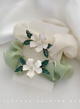 原创设计 栀子花语温柔约定守候 花朵发饰大肠发圈 绿色百搭发绳