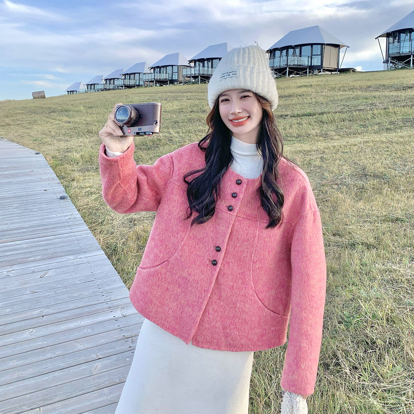 新款！现货！秋冬双面羊绒短款大衣2C296-9555-P225-K318，女装羊绒大衣，2C296