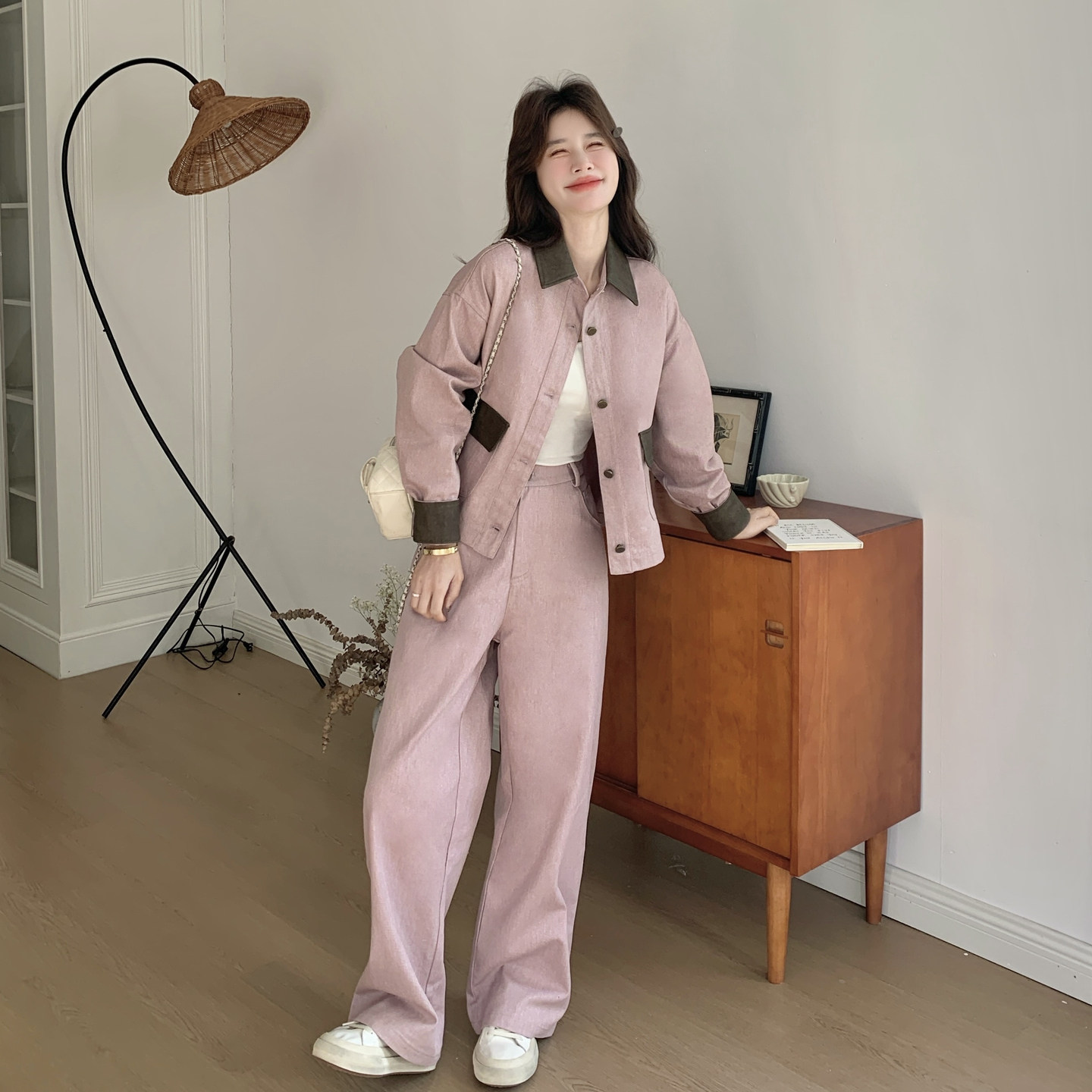 【新品】2026春款牛仔拼接皮撞色两件套2C296-9605-P195K318,女装套装/套裙,2C296
