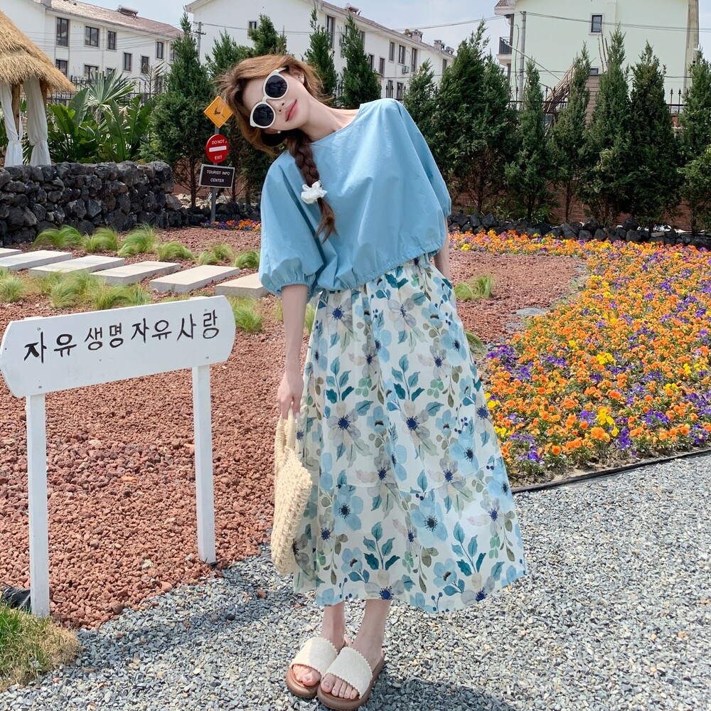 现货！上就能卖！2025夏新款蓝色上衣碎花裙9507-P135-K188,女装孕妇装,2C296