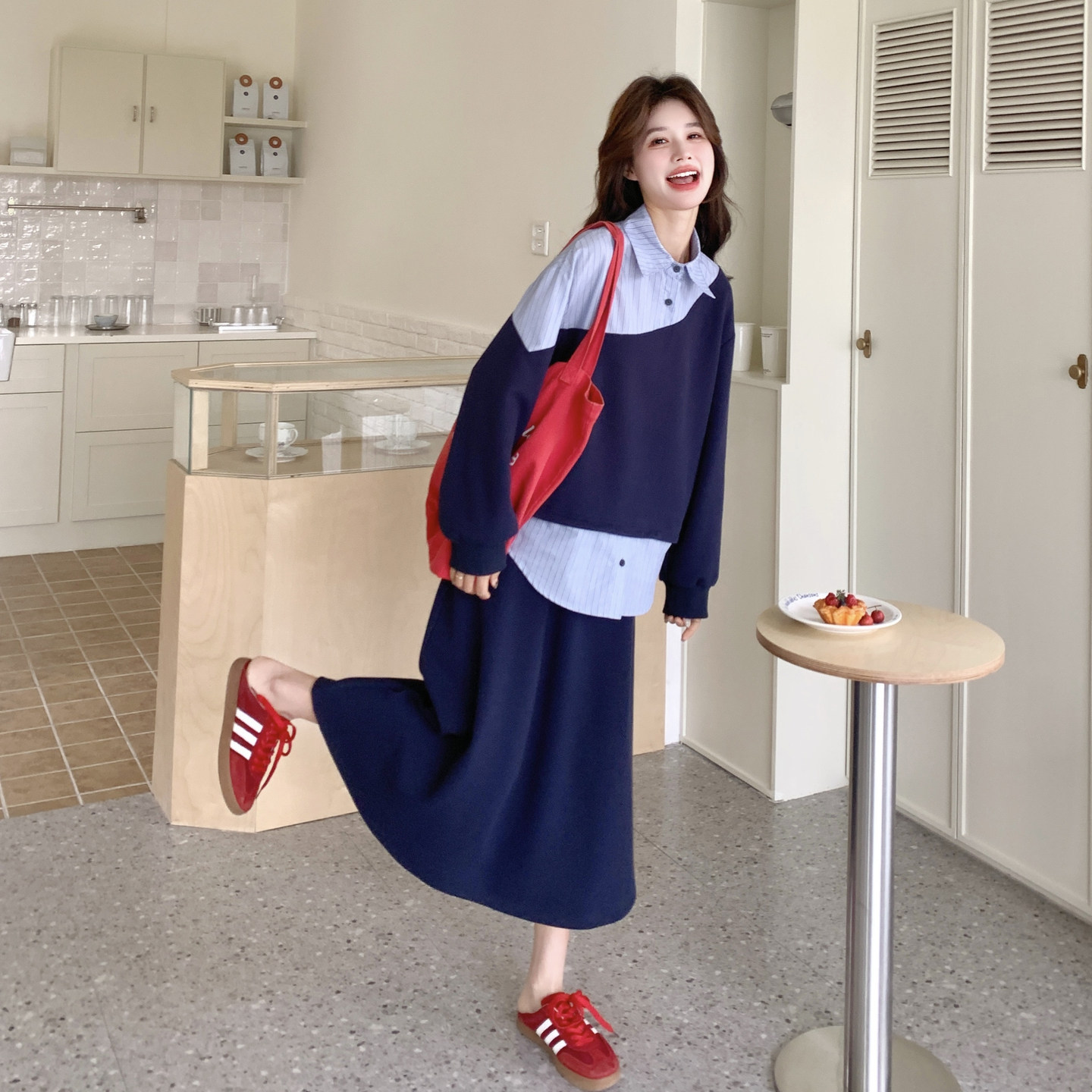 新品！2026春款原创条纹拼接卫衣半裙两件套2C296-9603-P185K298,女装套装/套裙,2C296
