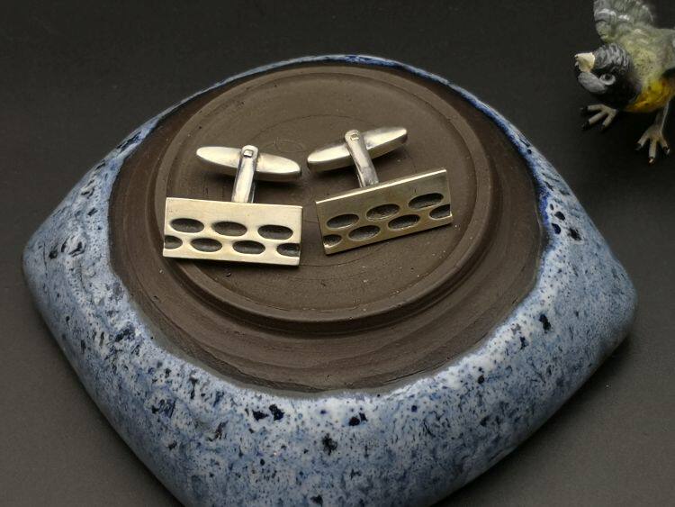 欧洲古董首饰 男士礼物 835银袖扣 重12.1克 k R