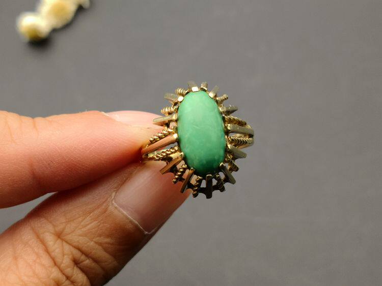 d 欧洲古董首饰&nbsp;&nbsp;德国585/14K黄金天然松石戒指 17.3mm 重4.2克