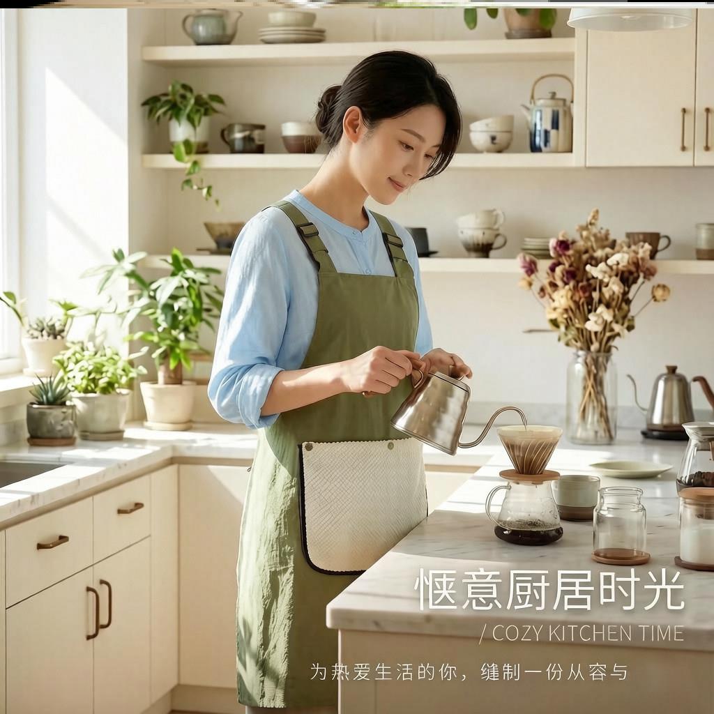 2026新款干活罩衣女厨房家用防水防油肩带免系带可擦手女款围裙男图片