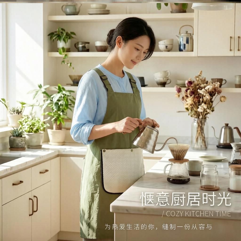 2026新款厨房家用防水防油肩带免系带可擦手女款围裙2025新款长袖图片