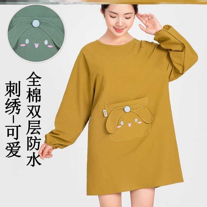 纯棉围裙100布全棉厨衣超好看的韩式多巴胺精致高端干活罩衣长款图片