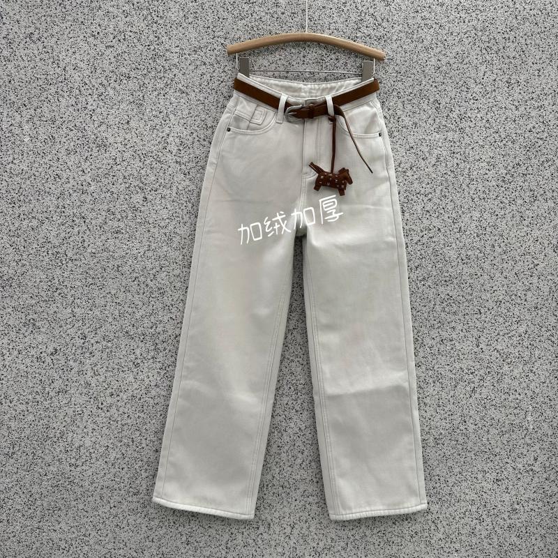 JEANS芭度玄风61038加绒加厚米色牛仔裤女宽松显瘦百搭直筒拖地裤