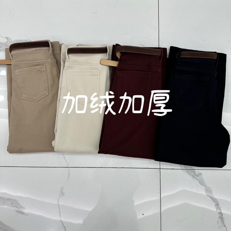JEANS冬新款韩酷莱22537 22808加绒加厚高腰牛仔裤直筒阔腿九分裤