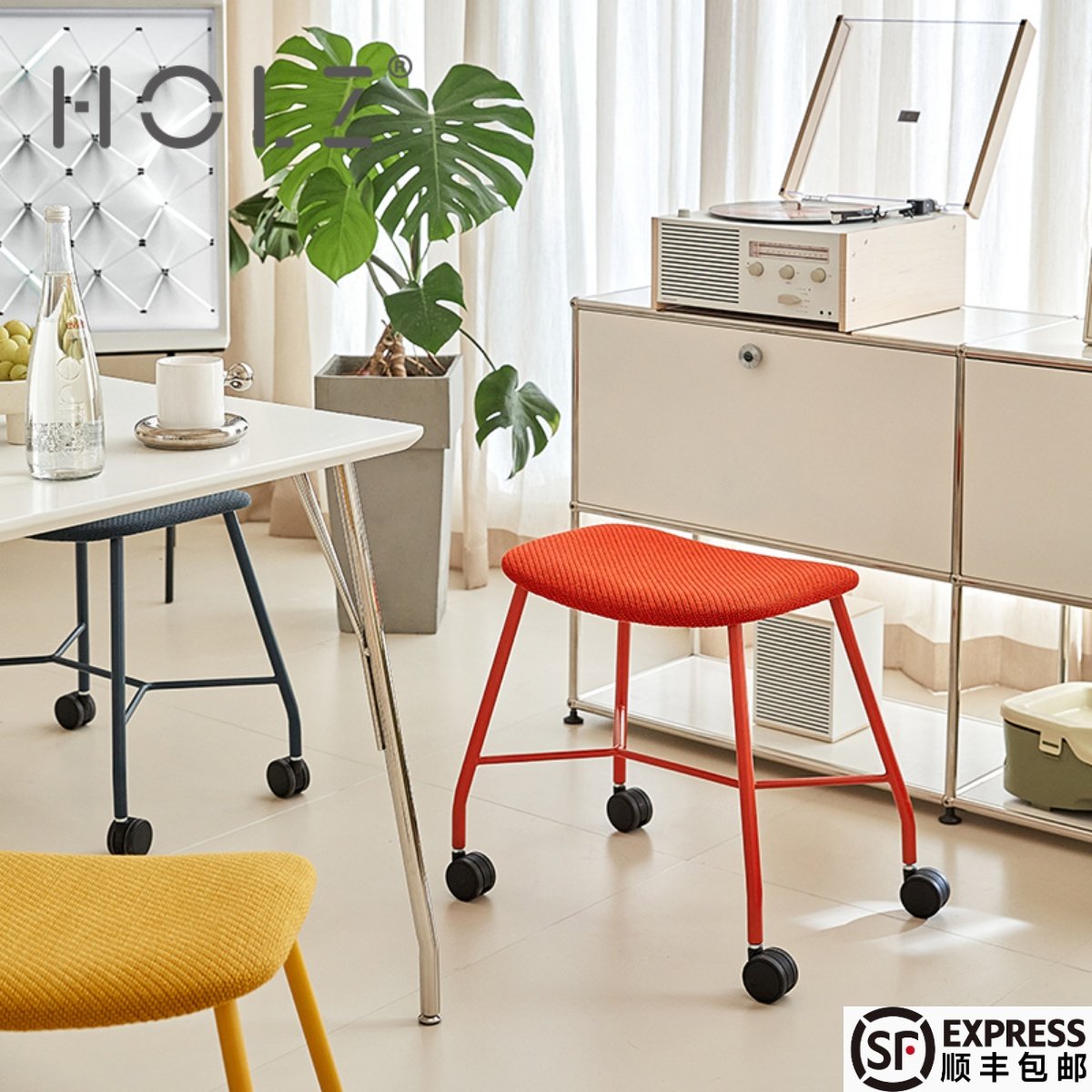 办公休闲 椅可移动滑轮凳创意带轮坐椅书桌化妆椅咖啡店饭厅软包