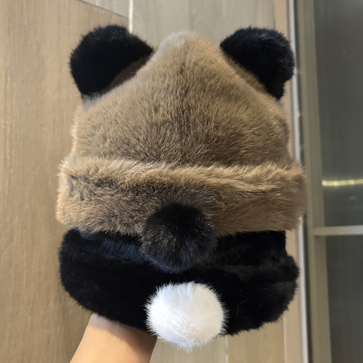 可爱小熊毛绒帽女2025秋冬季大头围保暖时尚护耳帽毛茸茸防寒帽子