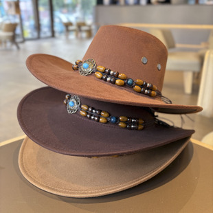 美式复古西部牛仔帽男女夏季大檐防晒遮阳帽民族风沙漠草原爵士帽