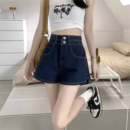 潮牌牛仔短裤女薄款夏季2025年新款设计感a字高腰显瘦超短裤炸街