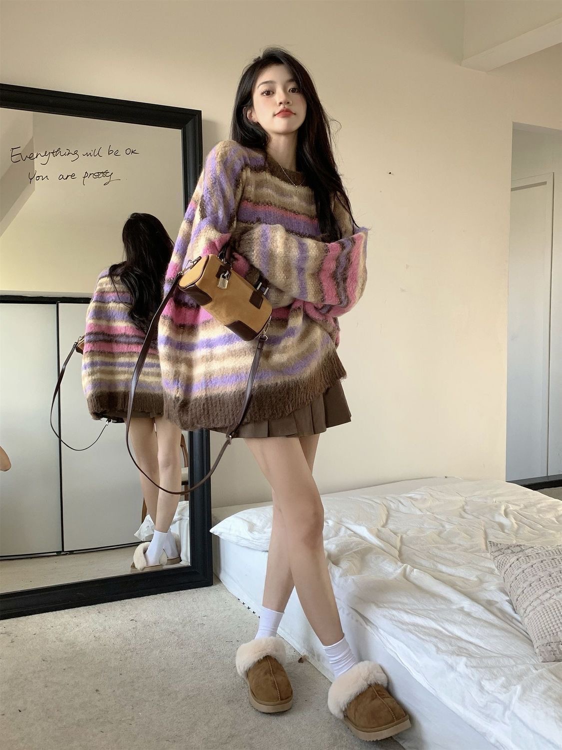 秋冬季一整套小个子甜美穿搭毛衣