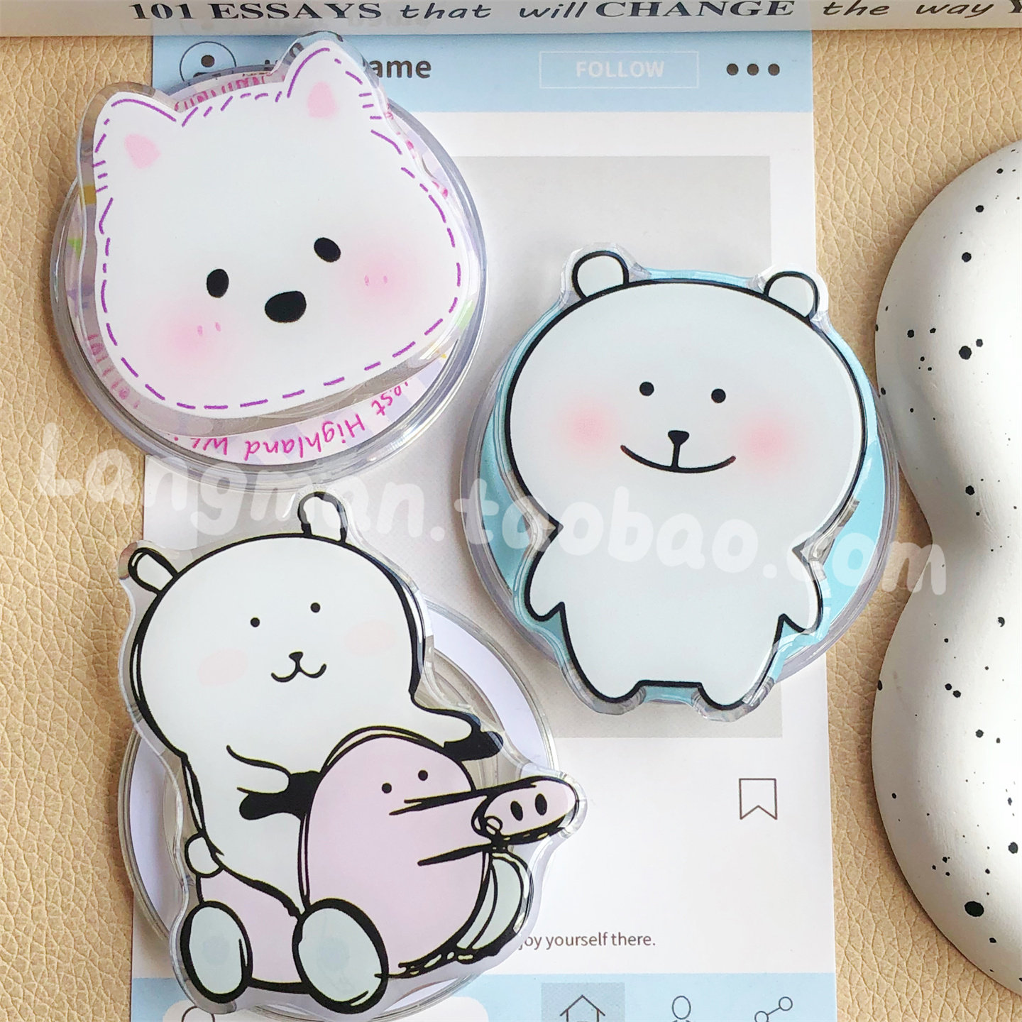 可爱猪猪车自嘲熊手机磁吸支架