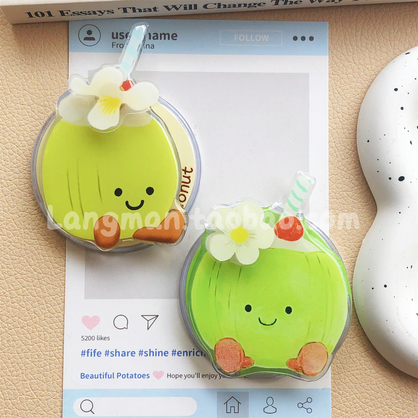 可爱卡通笑脸椰子手机支架