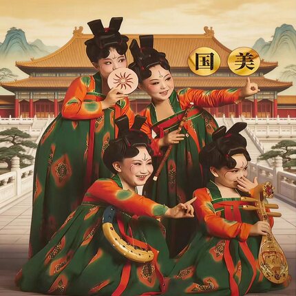 唐宫夜宴儿童演出服女童汉唐舞小唐俑古装襦裙忆长安执镜佣表演服