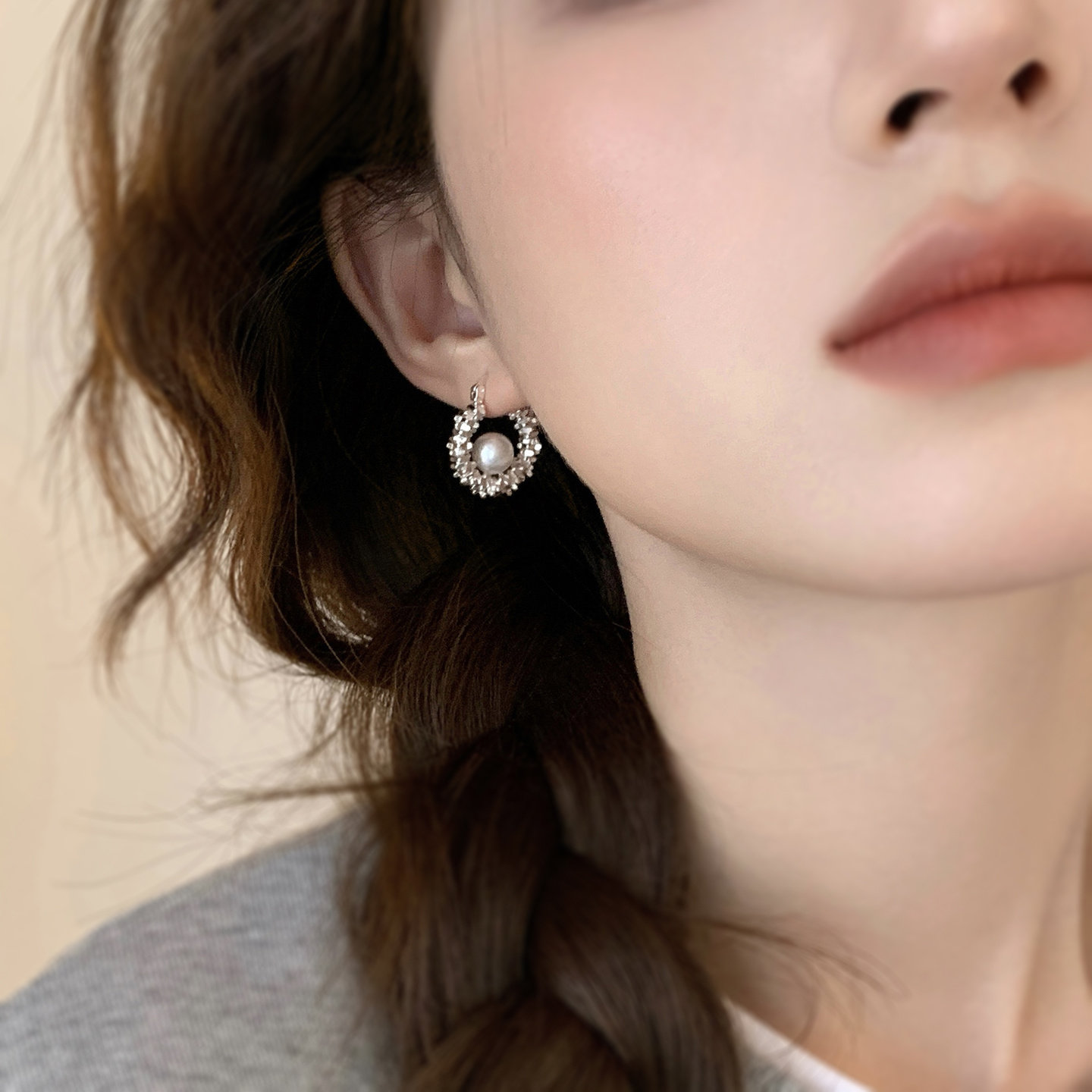 S925银针耳圈小众设计感耳饰女