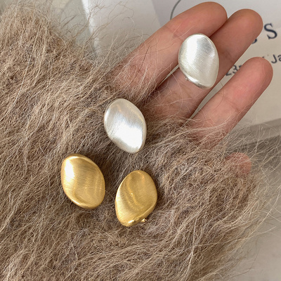 S925银针不规则椭圆金属耳环耳钉