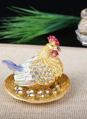 合金珐琅彩手工艺品开业商务乔迁礼品母鸡金蛋家居如意招财摆件