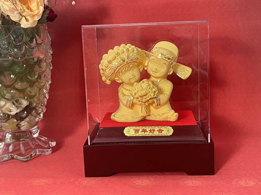绒沙金百年好合结婚公仔摆件婚庆婚房装饰摆设结婚摆件