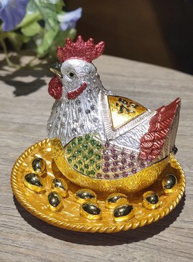 新款合金珐琅彩创意福鸡母鸡生金蛋桌面家居卧室装饰礼品摆件摆设