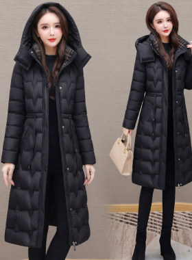 韩版连帽中长款皮棉服女2026冬季新款加厚保暖修身显瘦黑色皮棉衣