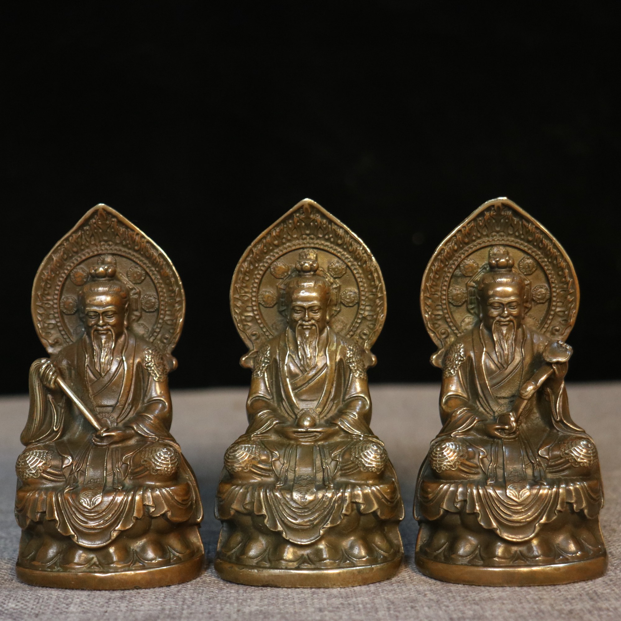 纯铜三清道祖神像祖师爷太上老君像元始道德灵宝天尊家用供奉摆件