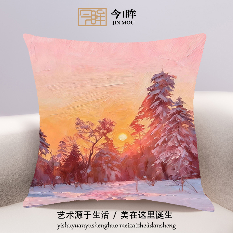 冬日雪景十字绣抱枕2025年新款客厅沙发卧室床头靠枕小件手工满绣