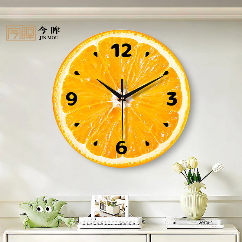 圆形十字绣钟表2026新款客厅简约现代餐厅小幅水果挂钟手工自己绣