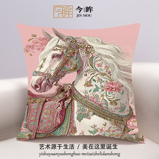 马到成功十字绣抱枕2026年新款客厅沙发卧室复古靠枕小件手工满绣