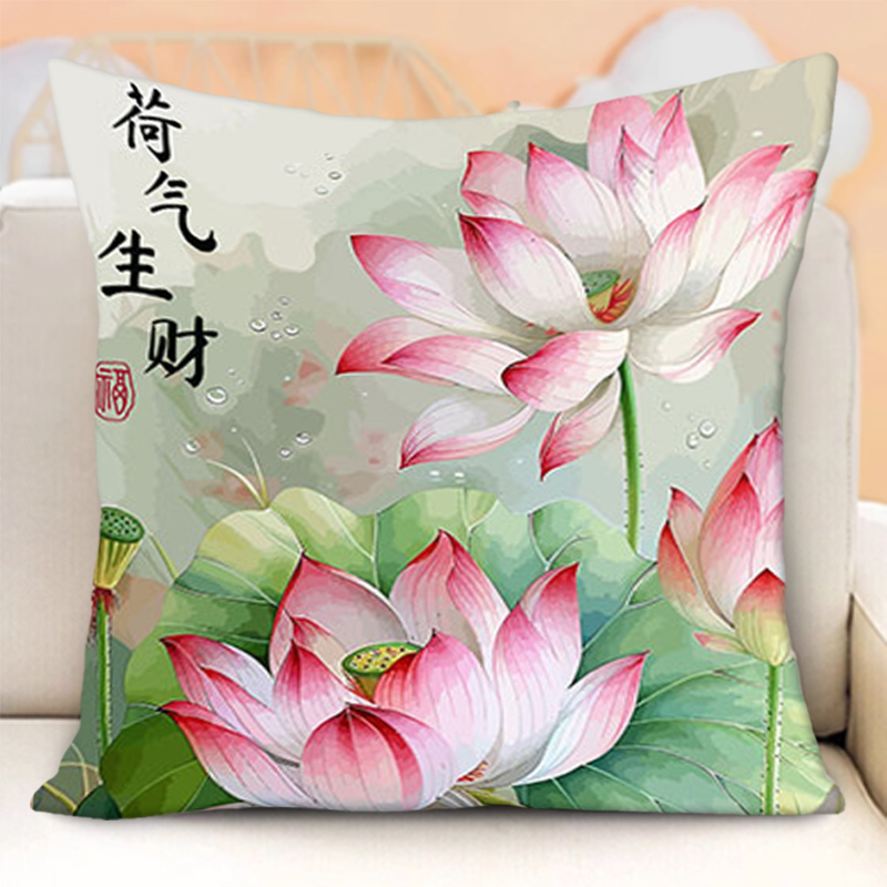 和气生财十字绣抱枕2024新款客人卧室沙发荷花中式抱枕手工自己绣