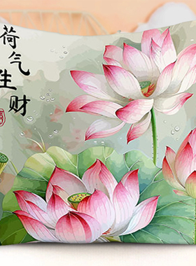 和气生财十字绣抱枕2024新款客人卧室沙发荷花中式抱枕手工自己绣