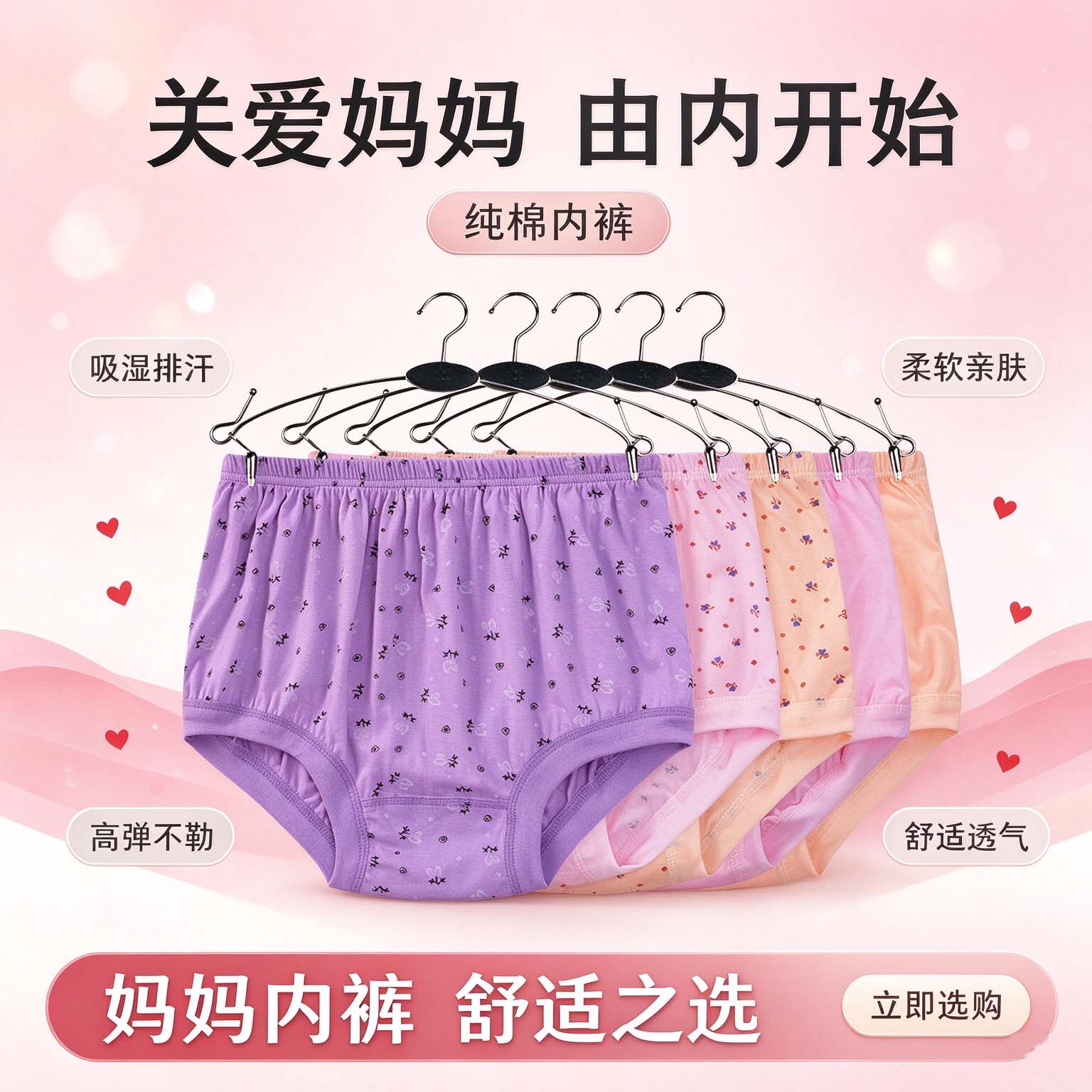 纯棉女士内裤女中老年人高腰三角裤宽松大码透气舒适亲肤裤头