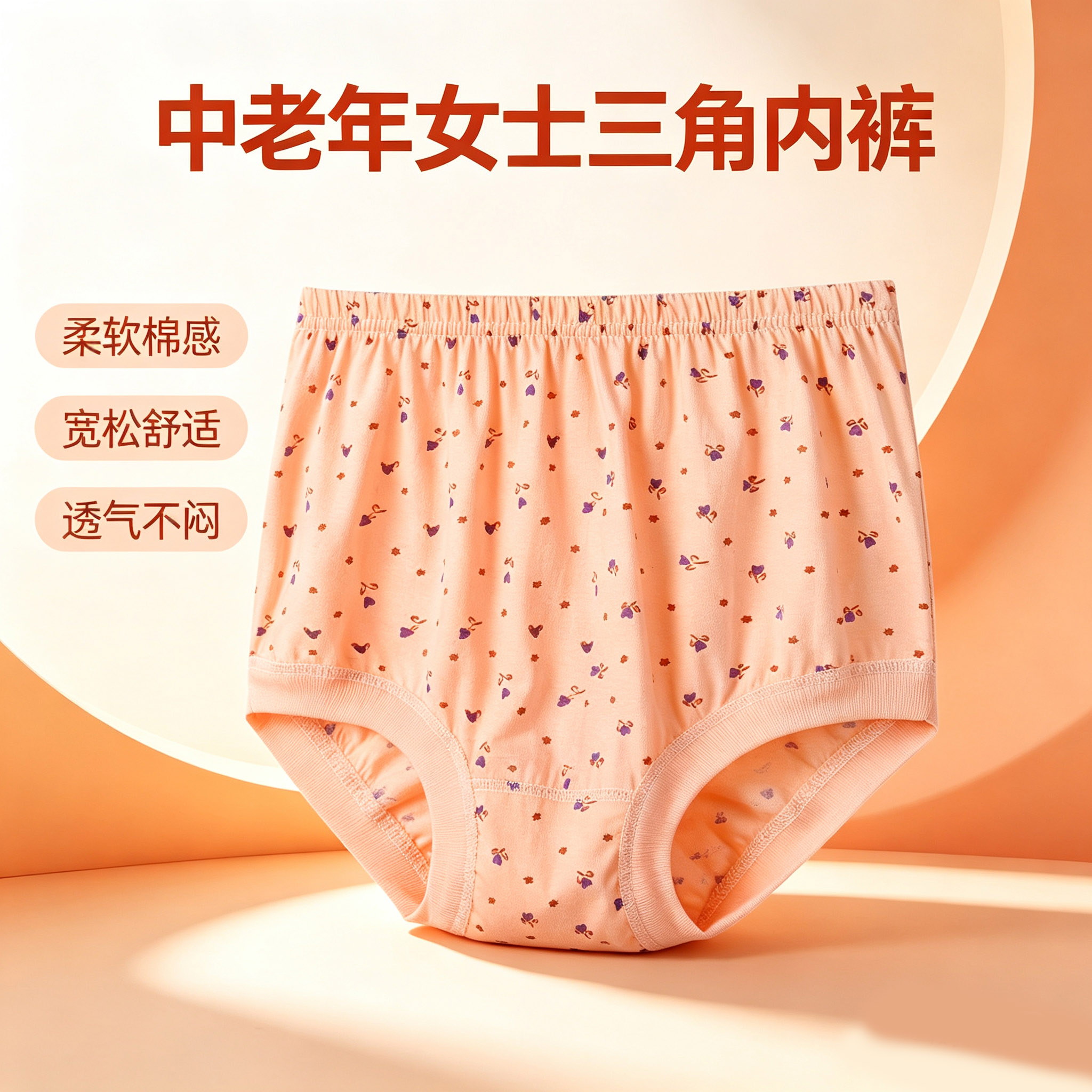 女士纯棉内裤高腰宽松舒适三角裤透气印花中老年大码加肥裤衩